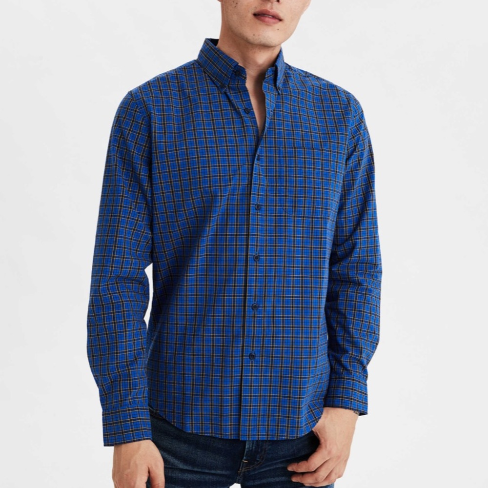 Men’s American Eagle blue plaid dress shirt - Picture 3 of 3